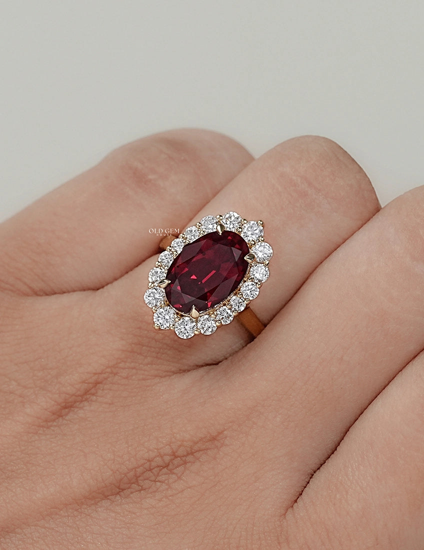 Retro Red Ruby Gemstone Halo Engagement Ring Engagement Ring