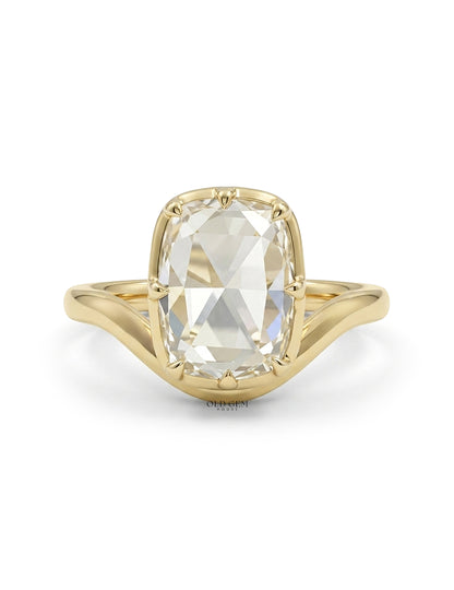 Rose Cut Cushion Solitaire Curved Ring