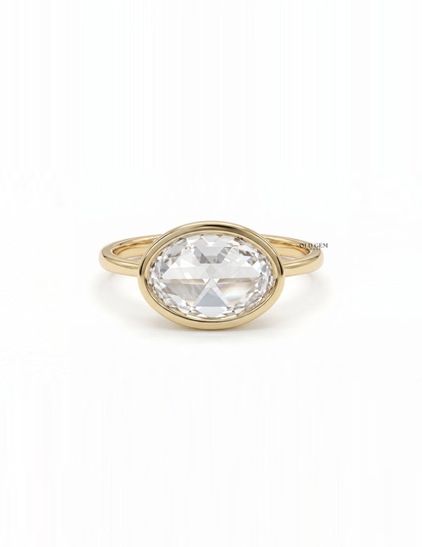 3 CT Soft Faceted Oval Solo Diamond Border Set Ring Engagement Ring