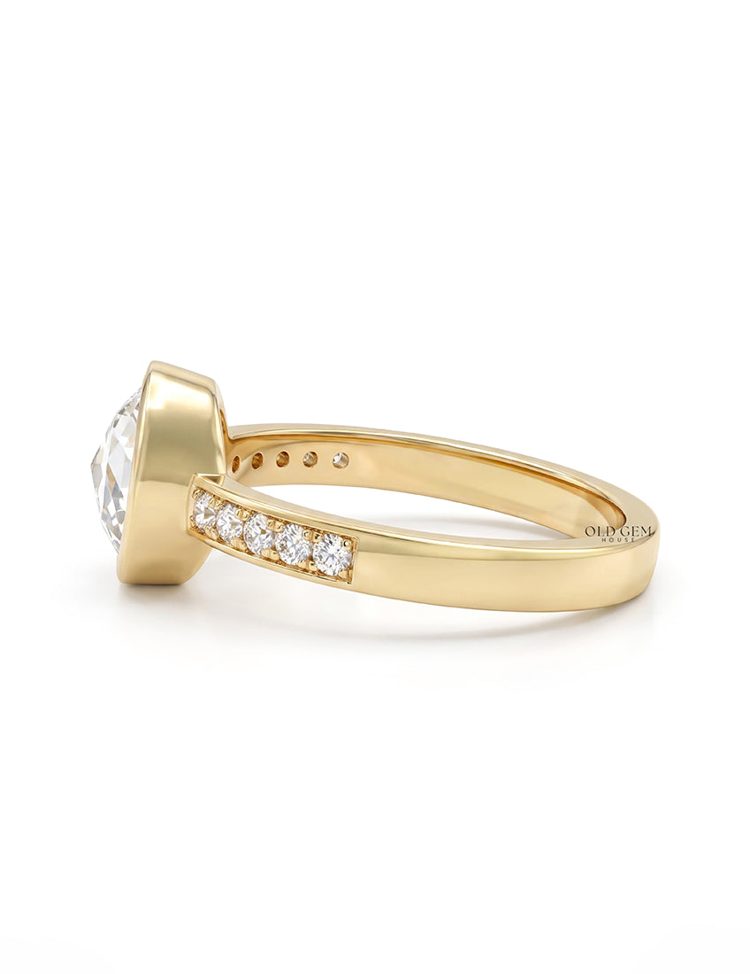 Rose Cut Round Accent Diamond  Engagement Ring