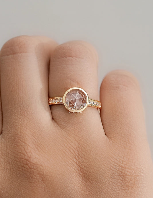 Rose Cut Round Accent Diamond Engagement Ring
