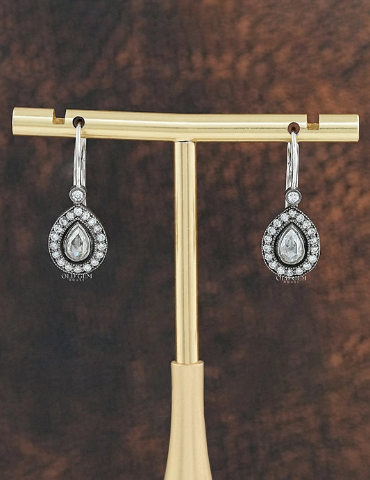 Rose Cut Pear Lab Diamond Halo Drop Earrings Earrings