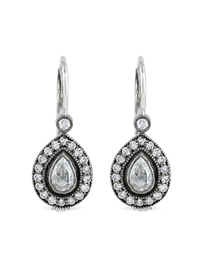 Rose Cut Pear Lab Diamond Halo Drop Earrings Earrings