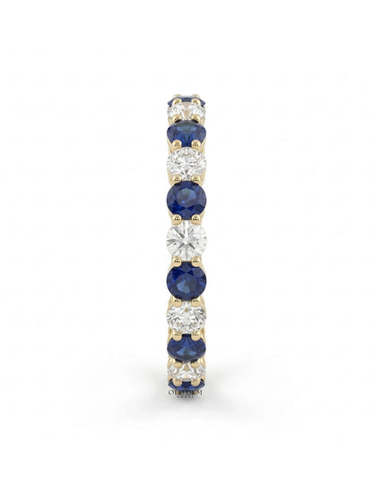 Art Deco Sapphire Round Gemstone Alternate Eternity Band Wedding Band