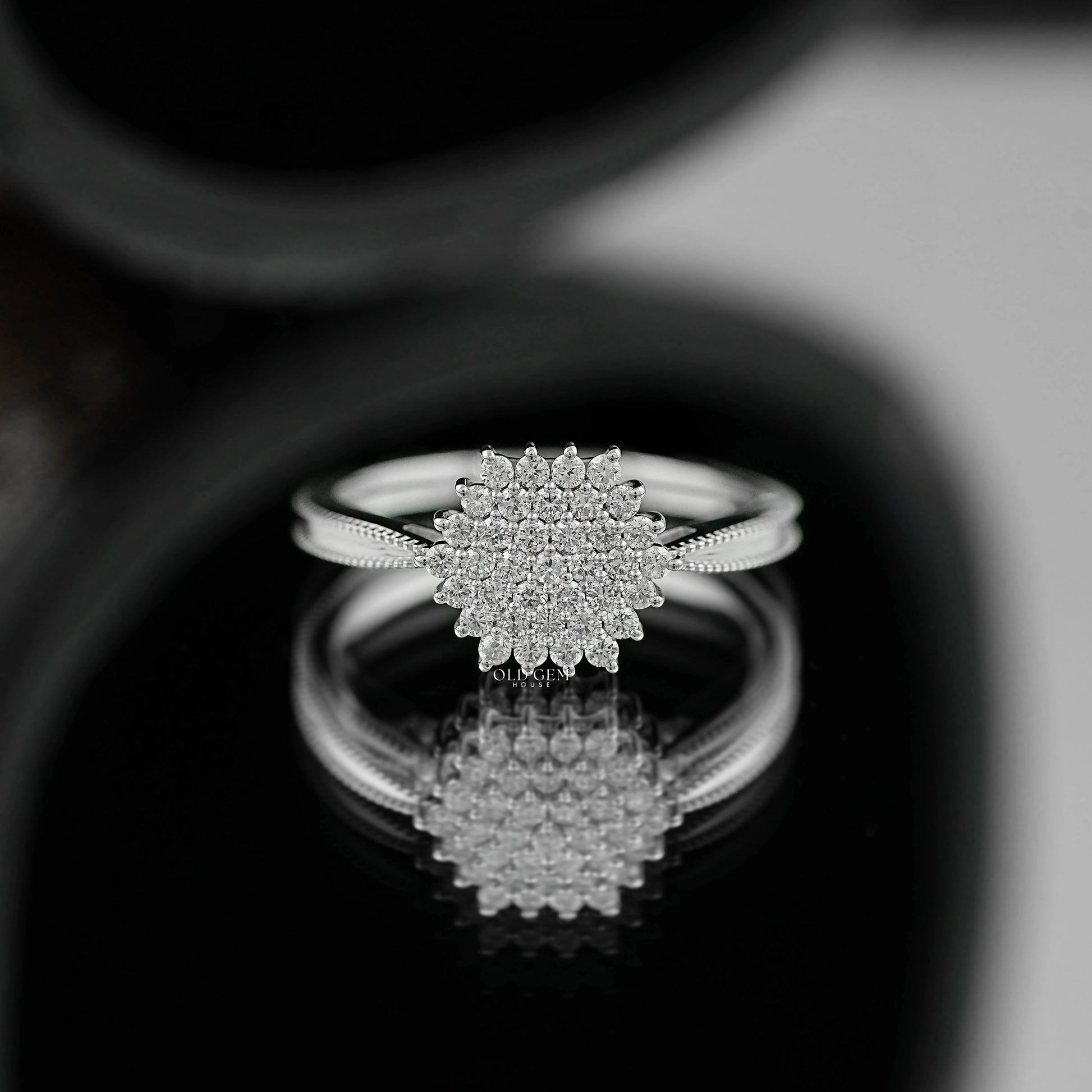 Mid Century Round Diamond Cluster Engagement Ring Engagement Ring