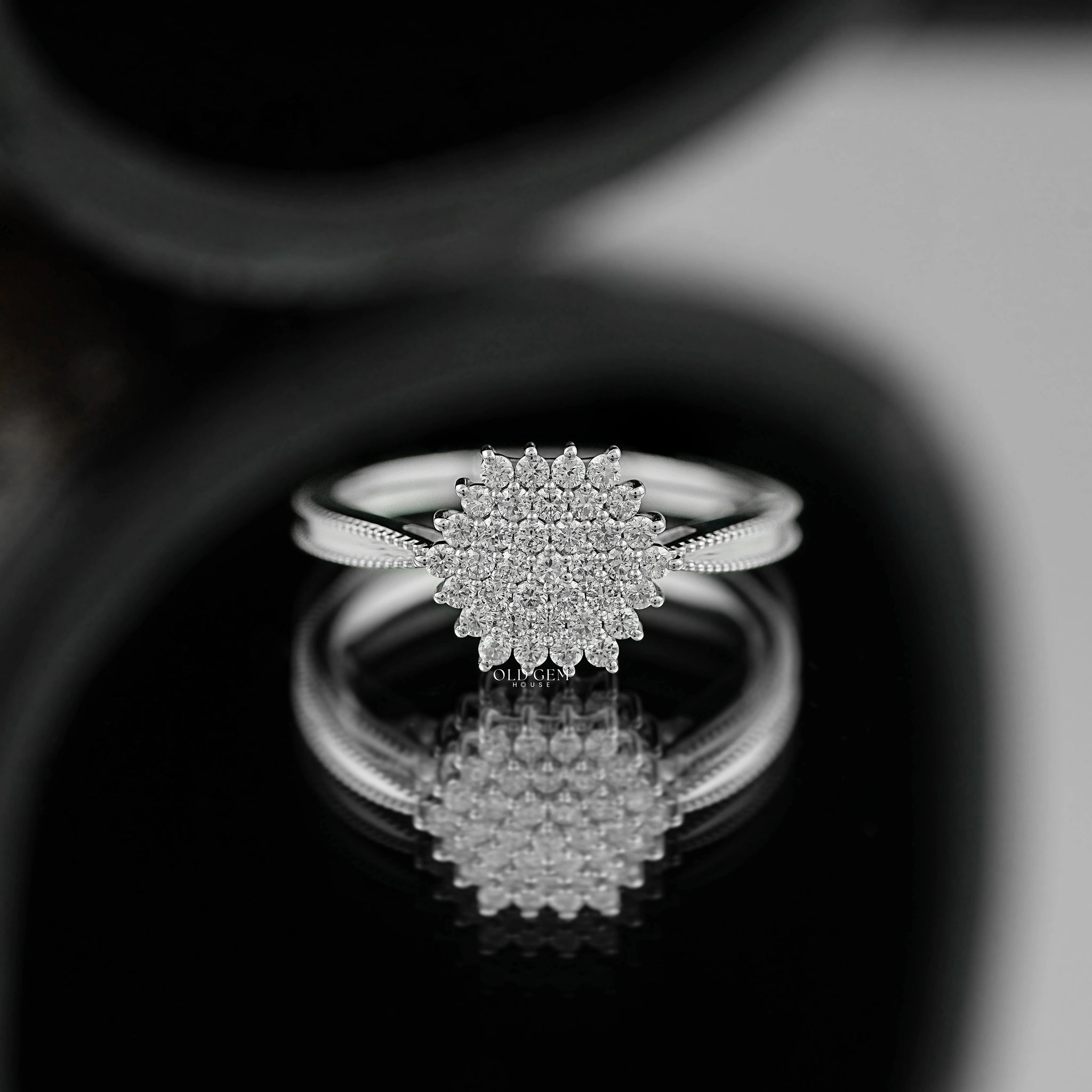 Mid Century Round Diamond Cluster Engagement Ring Engagement Ring