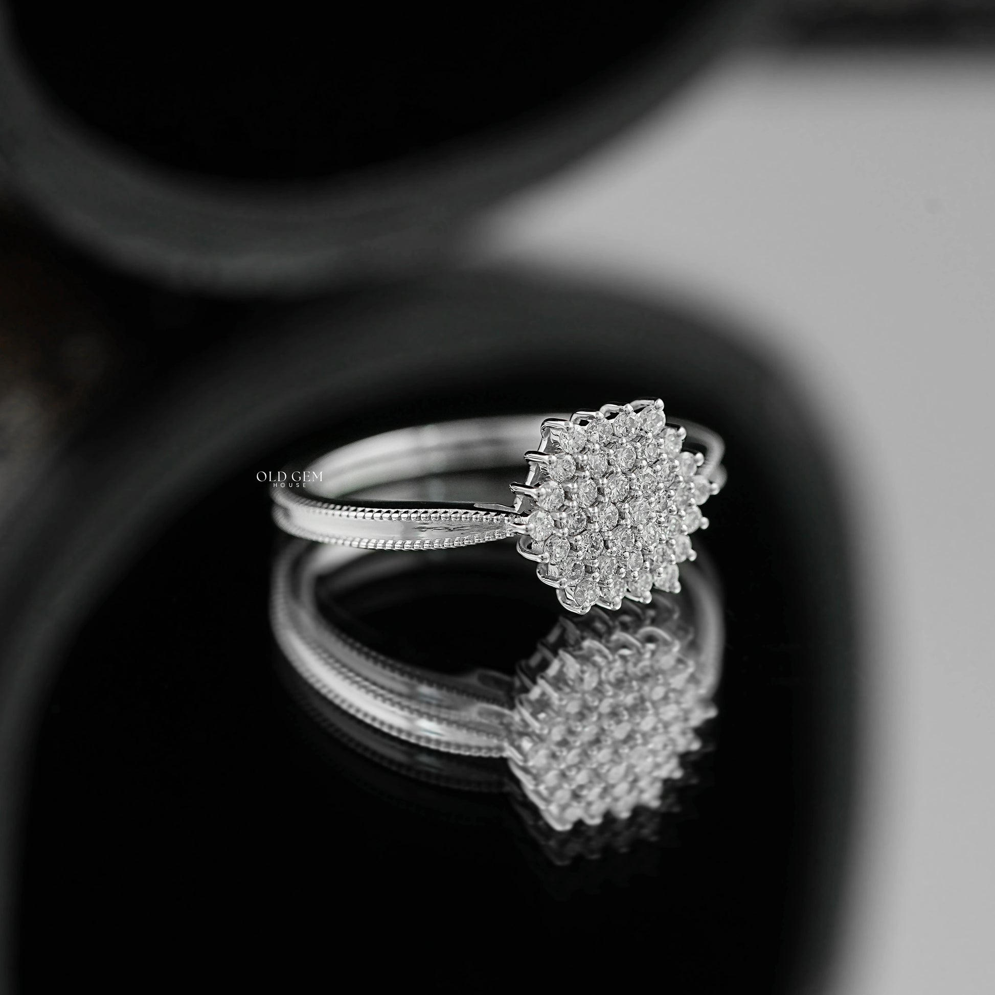 Mid Century Round Diamond Cluster Engagement Ring Engagement Ring