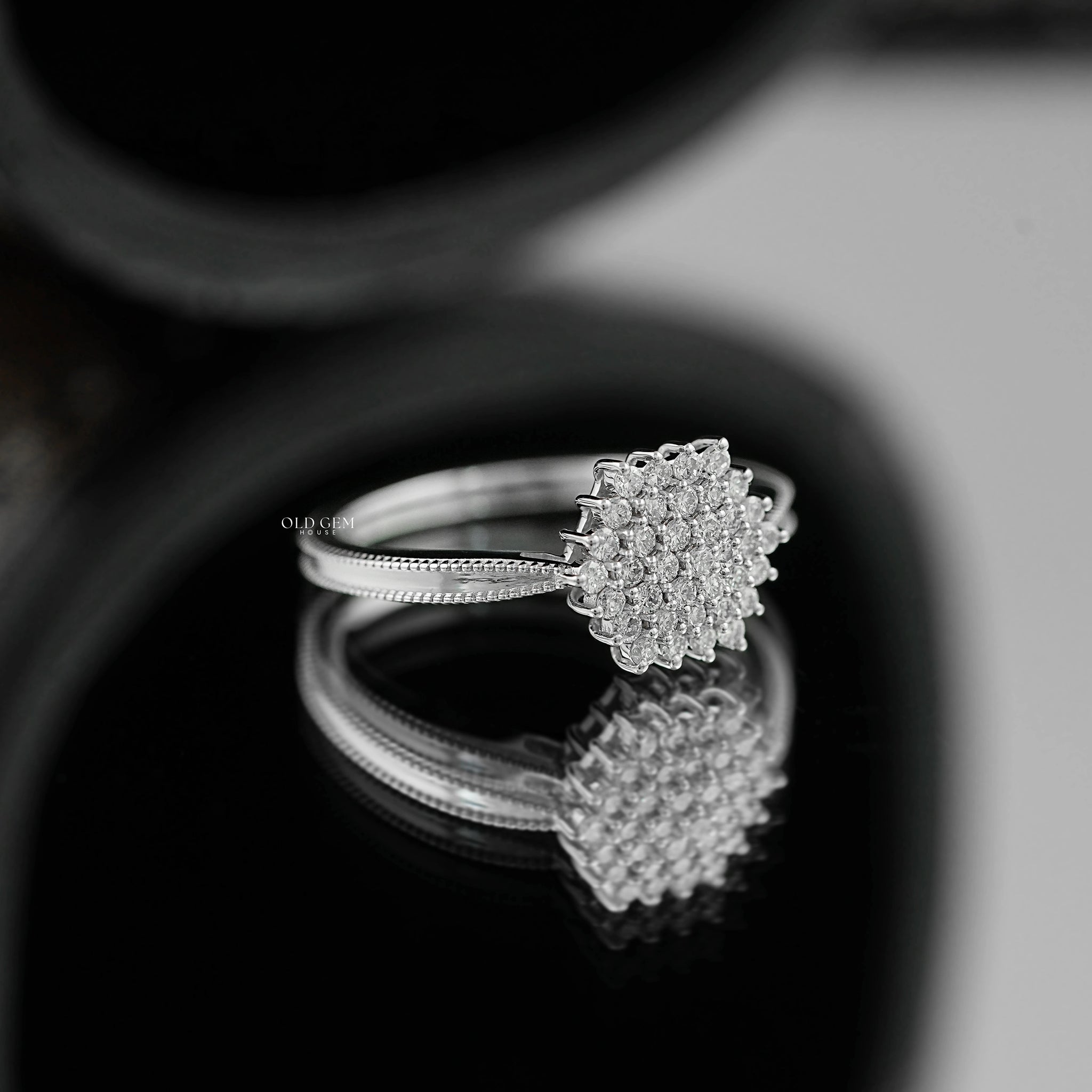 Mid Century Round Diamond Cluster Engagement Ring Engagement Ring