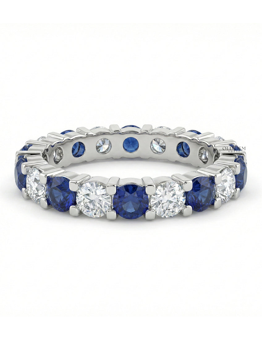 Blue Gemstone Round Cut Eternity Wedding Band Wedding Band