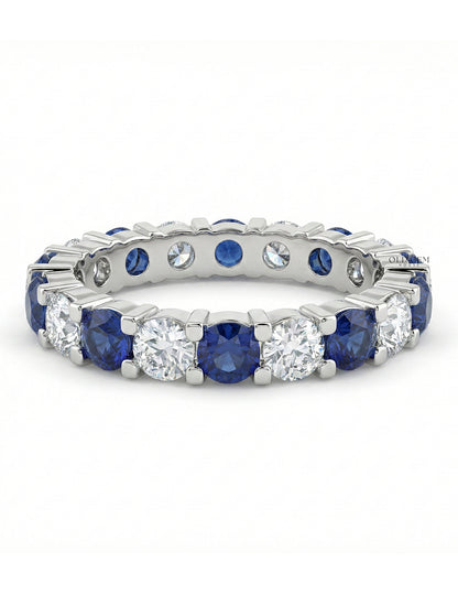 Blue Gemstone Round Cut Eternity Wedding Band Wedding Band