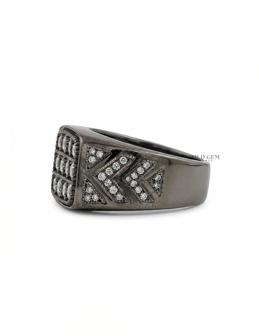 Round Diamond Black Plating Men's Wedding Band Men's Jewelry