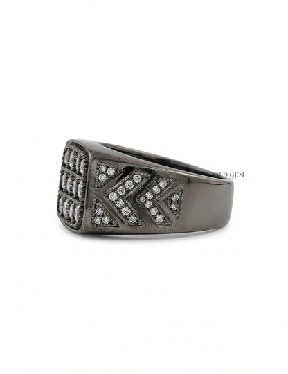 Round Diamond Black Plating Men's Wedding Band Men's Jewelry