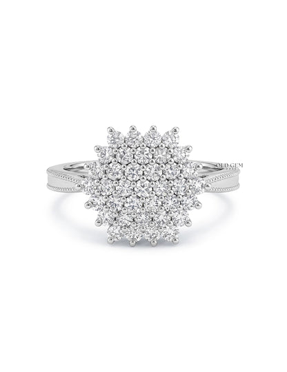 Mid Century Round Diamond Cluster Engagement Ring Engagement Ring