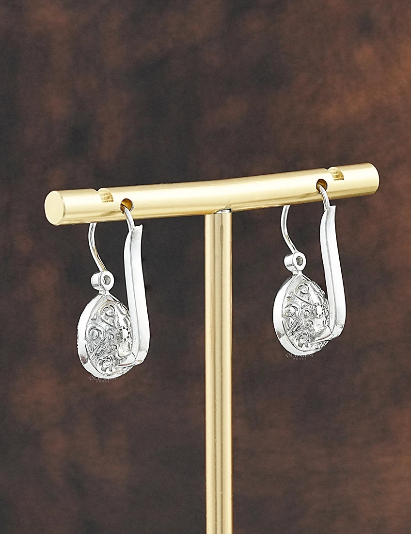 Rose Cut Pear Lab Diamond Halo Drop Earrings Earrings