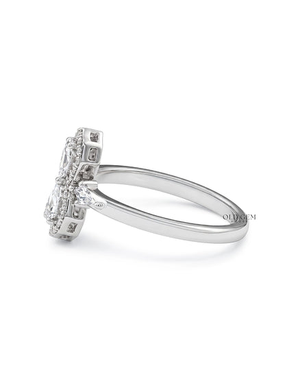 Edwardian Step Cut Pear Two Stone Halo Engagement Ring Engagement Ring