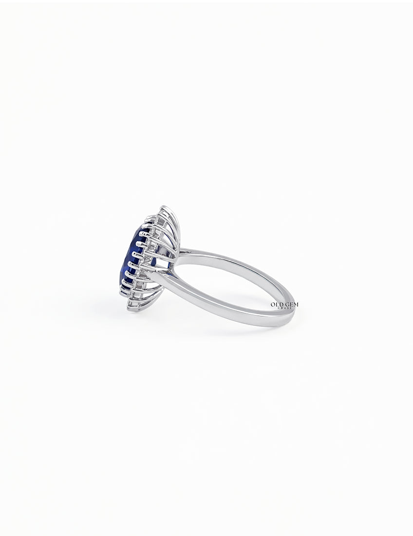 Art Deco Sapphire Oval Gemstone Halo Engagement Ring Engagement Ring