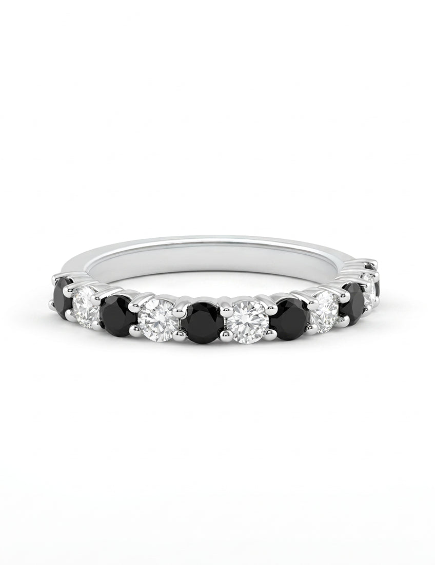 Art Deco Black Round Gemstone Half Eternity Band Wedding Band