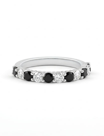 Art Deco Black Round Gemstone Half Eternity Band Wedding Band