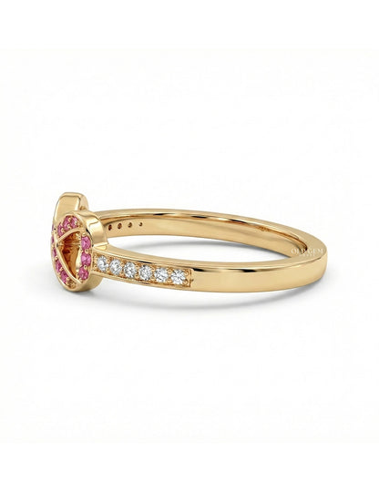 Edwardian Pink Round Gemstone Cancer Ribbon Accent Ring Engagement Ring