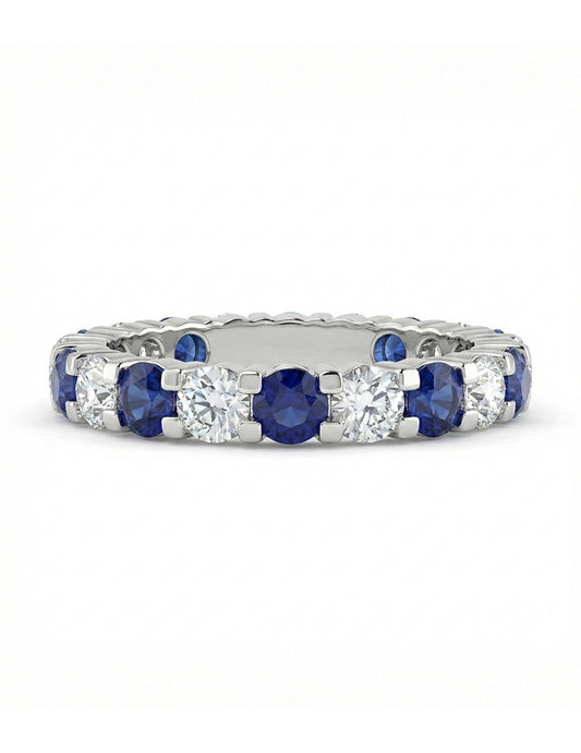 Blue Gemstone Round Cut  Eternity Wedding Band