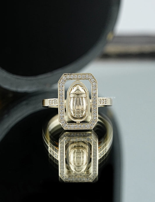 Round Cut Scarab Halo Accent Ring