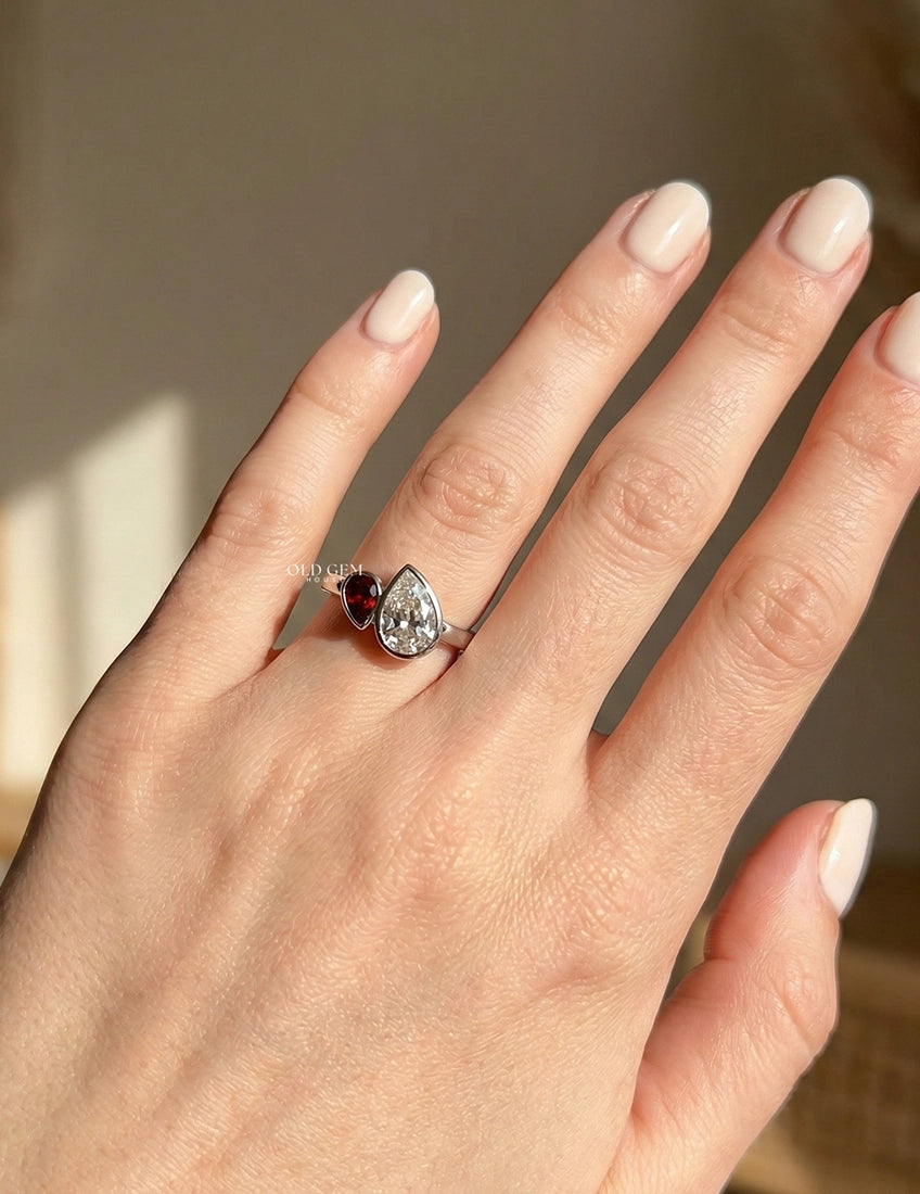Pear Cut Lab Ruby Gemstone Toi Et Moi Ring Engagement Ring