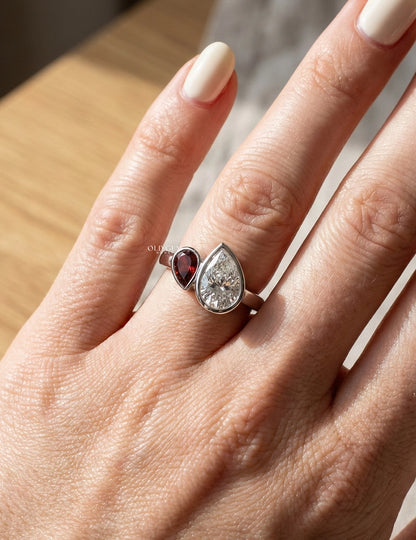 Pear Cut Lab Ruby Gemstone Toi Et Moi Ring Engagement Ring