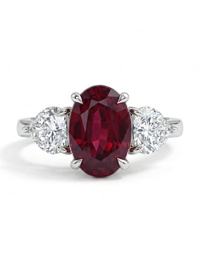 Edwardian Oval Ruby Gemstone Three Stone Ring