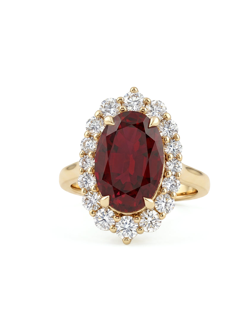 Retro Red Ruby Gemstone Halo Engagement Ring Engagement Ring