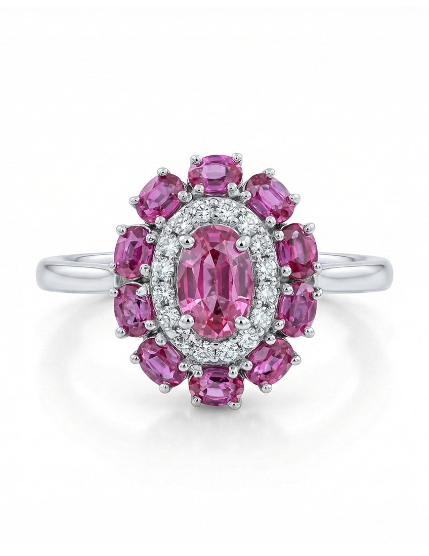 Art Deco Oval Ruby Gemstone Double Halo Engagement Ring Engagement Ring
