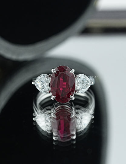 Ruby Gemstone Moval Cut Three-Stone Engagement Ring