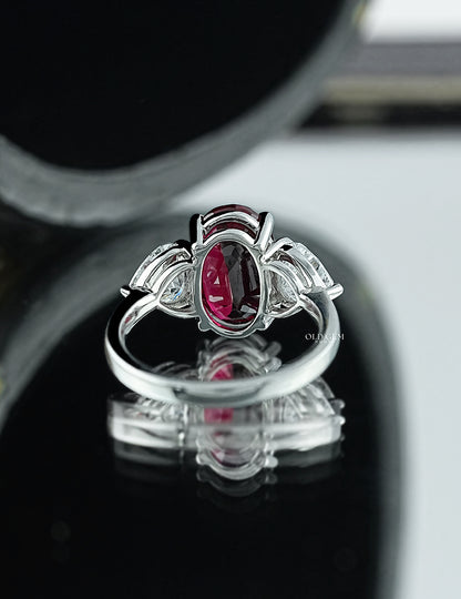 Ruby Gemstone Moval Cut Three-Stone Engagement Ring