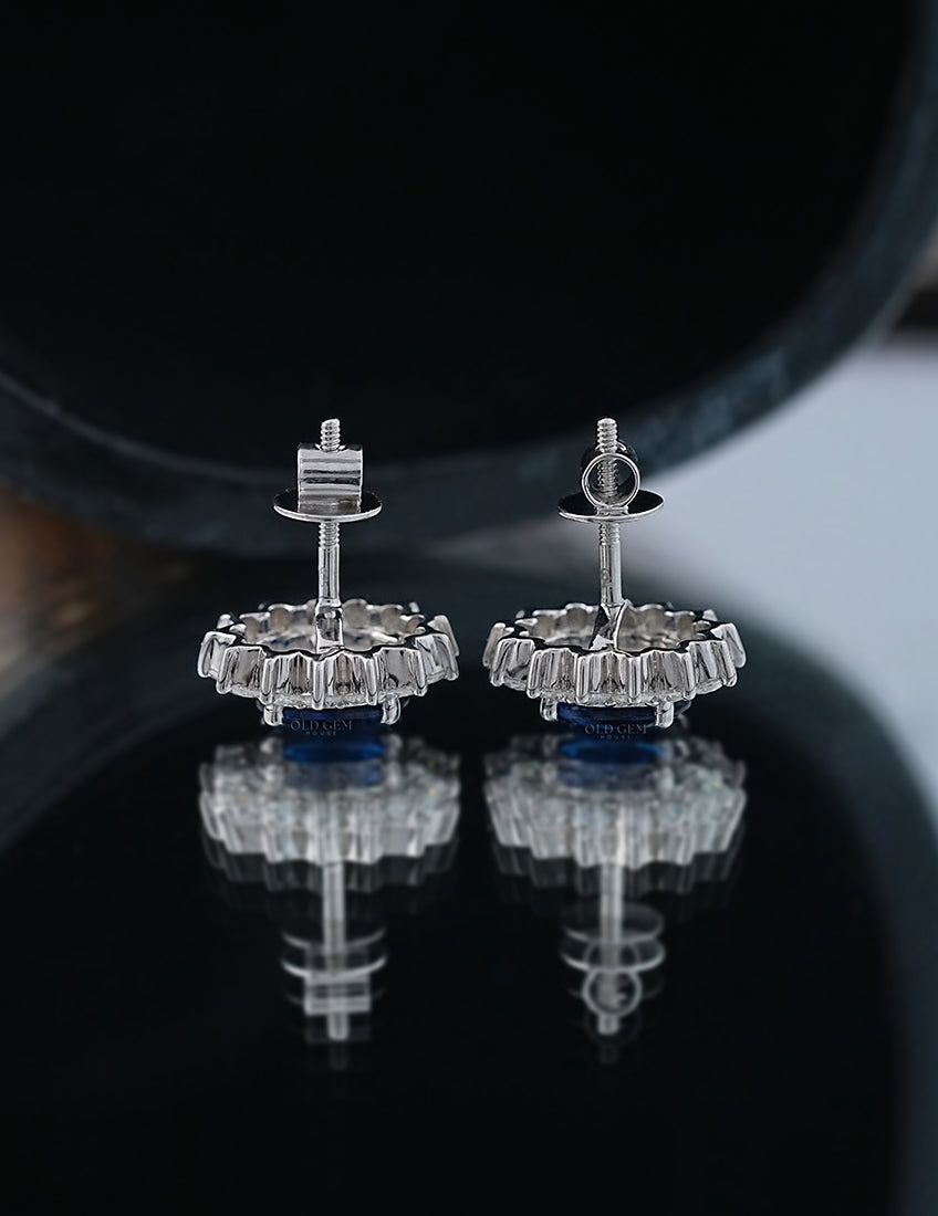 Sapphire Oval Halo Stud