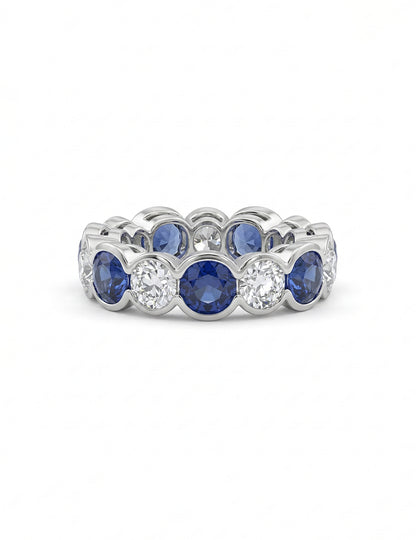 Cushion Cut Sapphire And Round Diamond Eternity Band Wedding Band