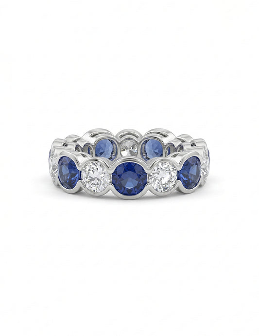 Cushion Cut Sapphire And Round Diamond Eternity Band Wedding Band