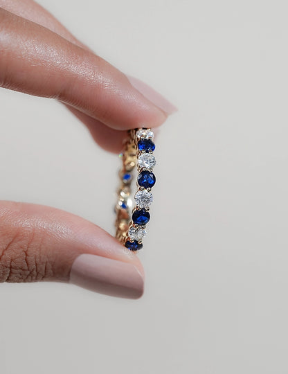 Art Deco Sapphire Round Gemstone Alternate Eternity Band Wedding Band