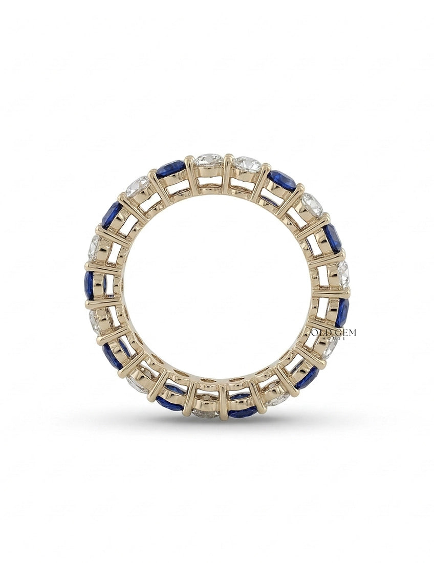 Art Deco Sapphire Round Gemstone Alternate Eternity Band Wedding Band