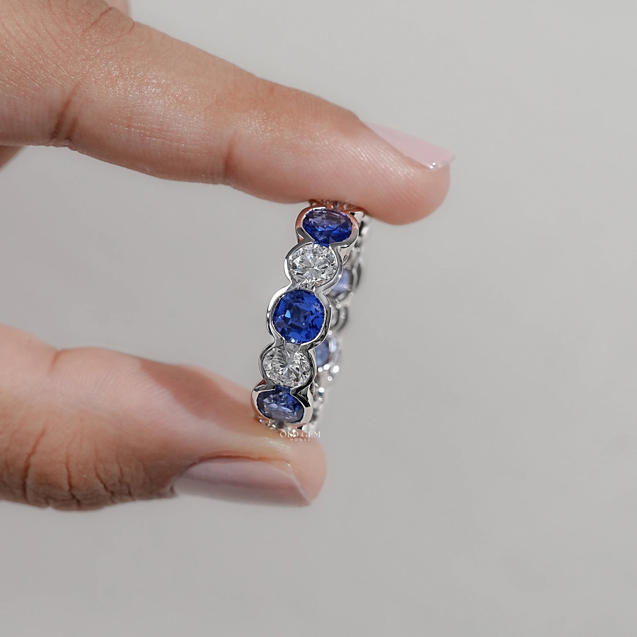 Cushion Cut Sapphire And Round Diamond Eternity Band Wedding Band
