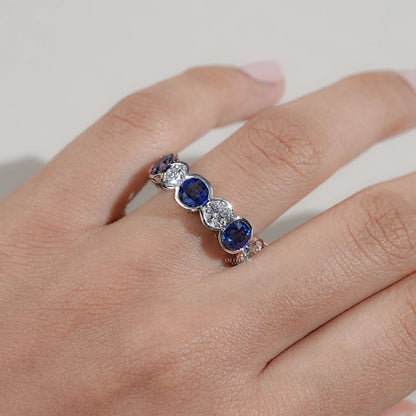 Cushion Cut Sapphire And Round Diamond Eternity Band Wedding Band