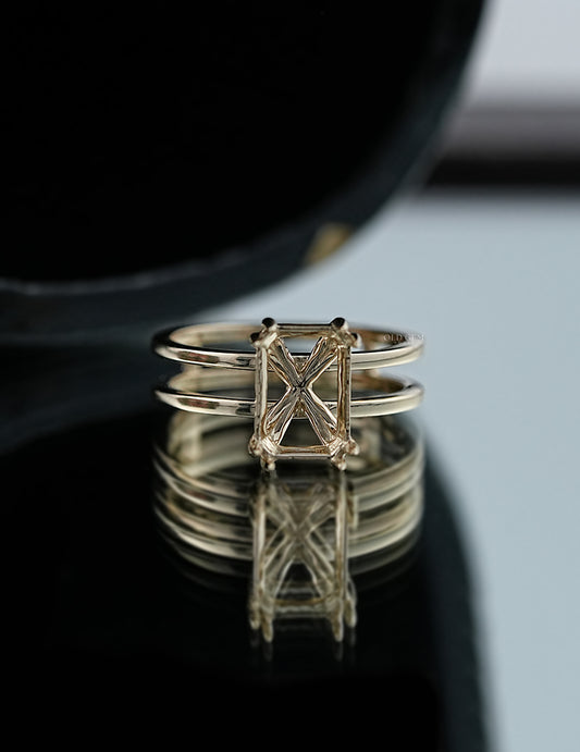 Emerald Shape Dual Band Semi Mount Ring