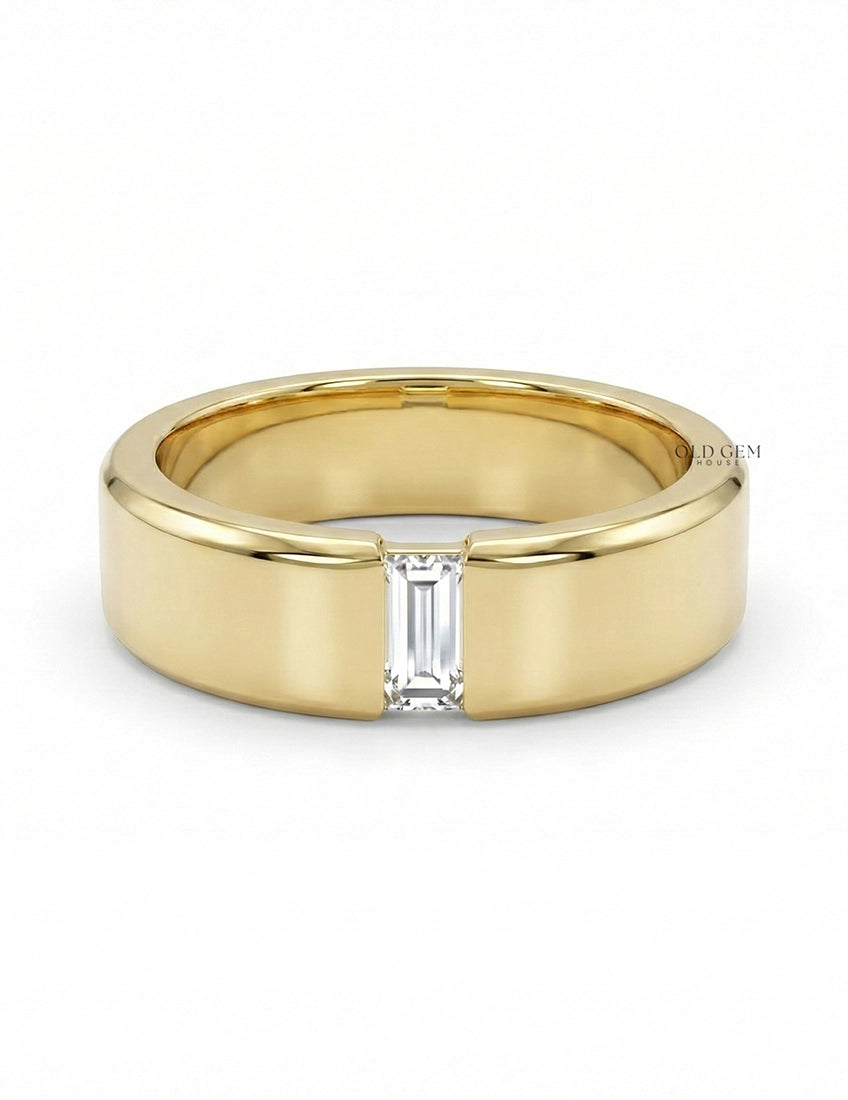 Baguette Diamond Wide Men`s Wedding Band Wedding Band
