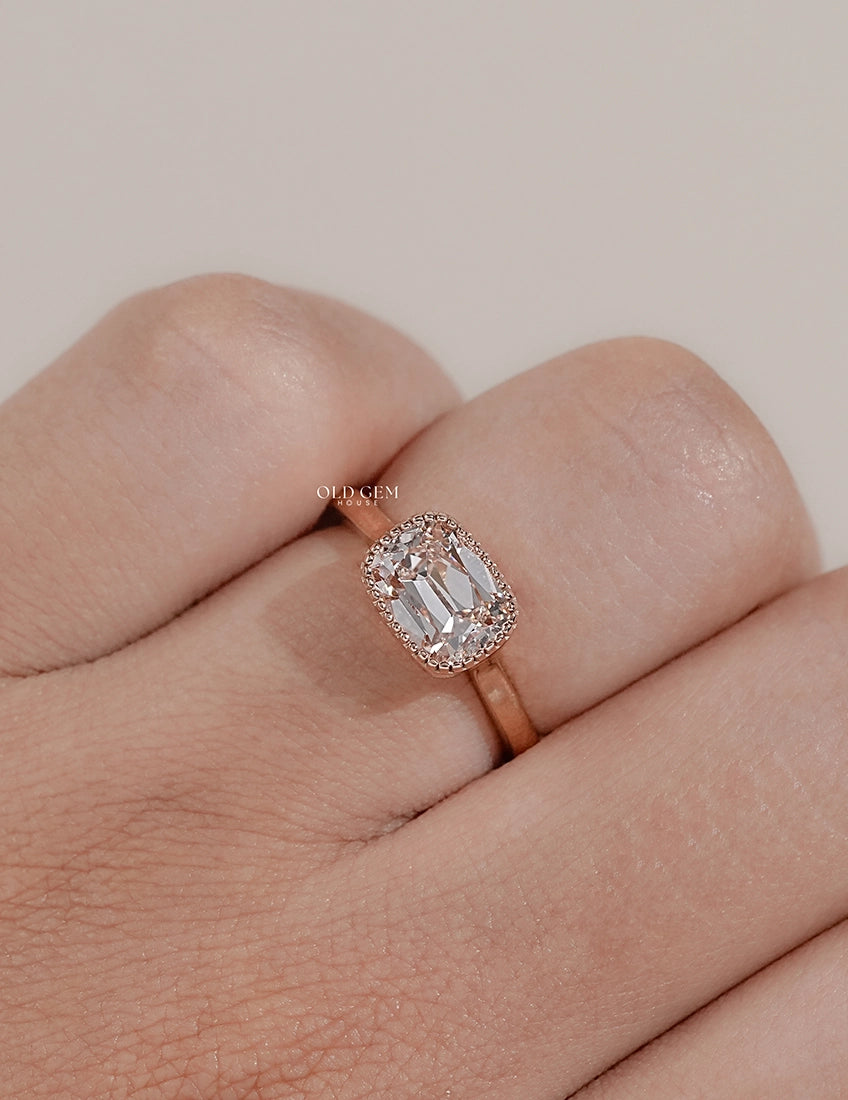Milgrain Set Solitaire Old Mine Cushion Ring