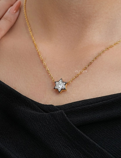 David Star Cut Lab Diamond Solitaire Pendant Necklaces