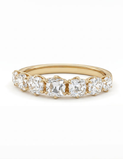 Mid Century Square Old Mine Cushion Half Eternity Band Wedding Band