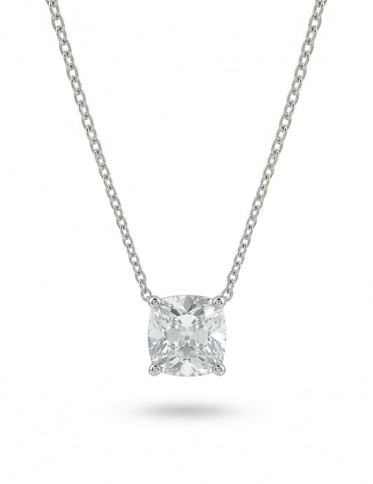 Square Old Mine Cushion Lab Solitaire Pendant Necklaces