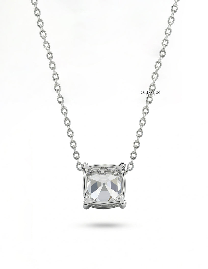 Square Old Mine Cushion Lab Solitaire Pendant Necklaces