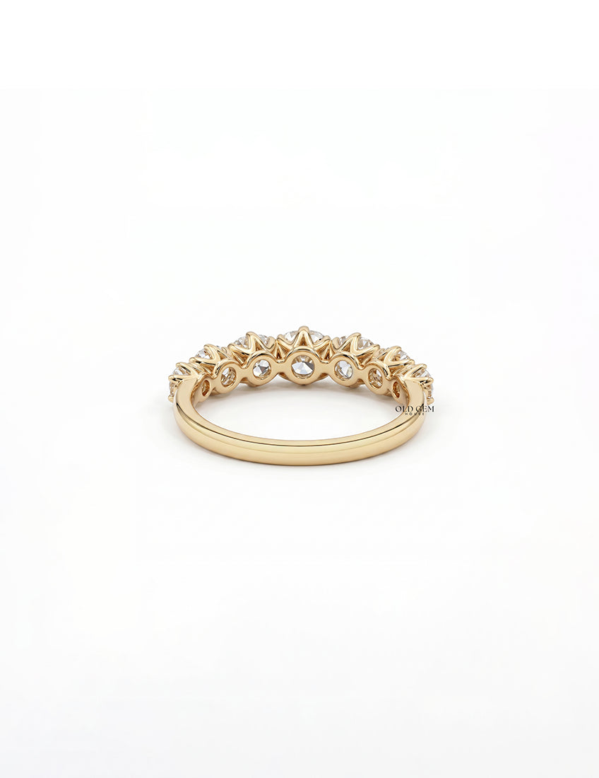 Mid Century Square Old Mine Cushion Half Eternity Band Wedding Band