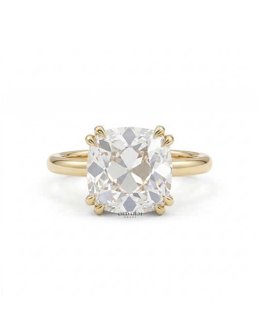 Georgian Old Mine Cut Hidden Halo Diamond Ring Engagement Ring