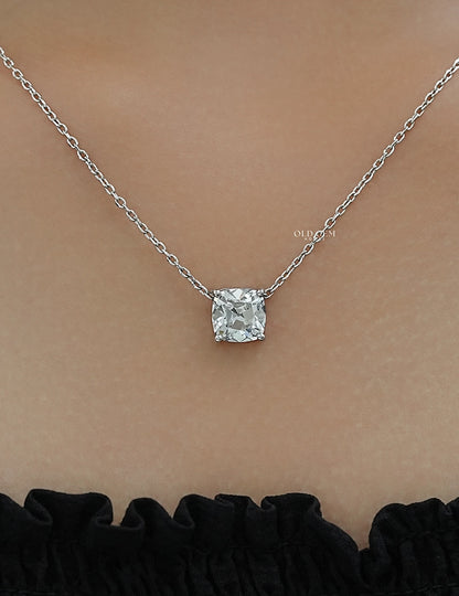 Square Old Mine Cushion Lab Solitaire Pendant Necklaces