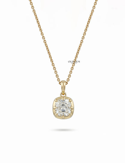 Square Old Mine Cushion Lab Diamond Solitaire Pendant Necklaces